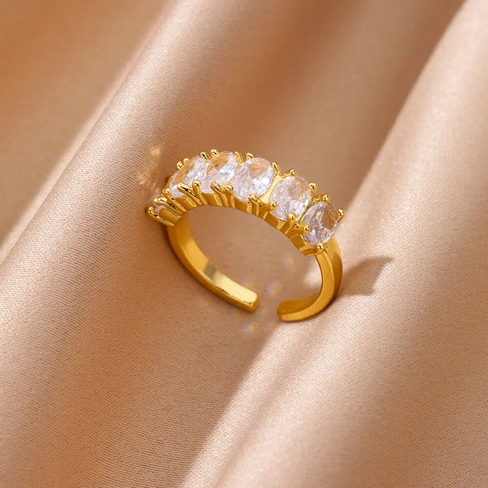 Gold Heart Zircon Rings – Adjustable Stainless Steel