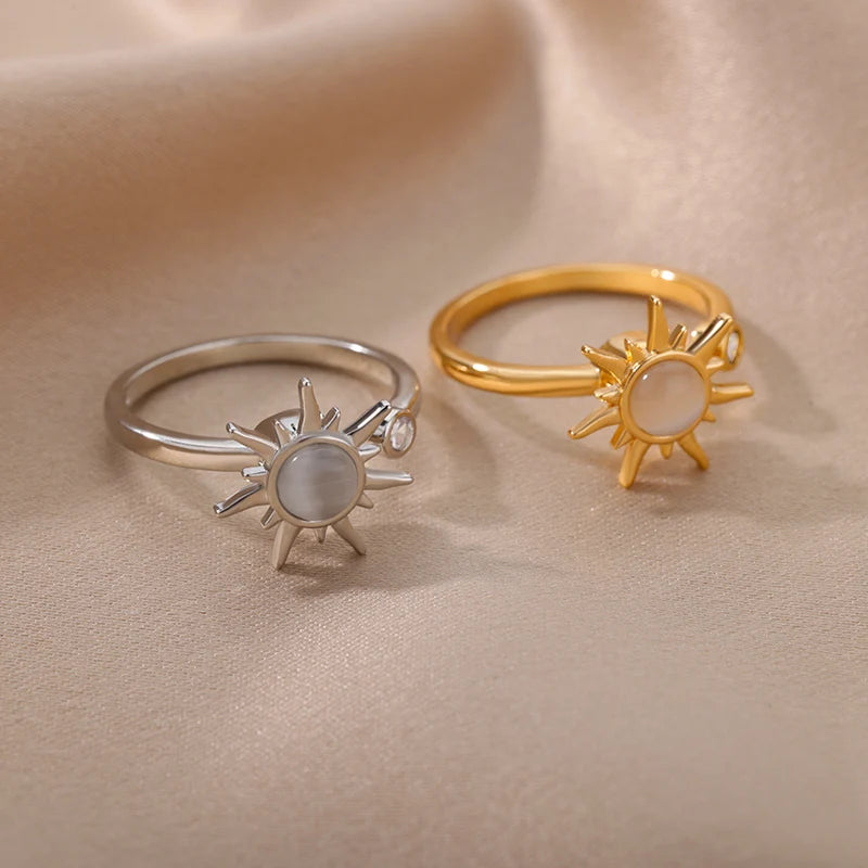 Anti-Stress Sun Spinner Ring – Stainless Steel Fidget Anxiety Ring, Adjustable Jewellery