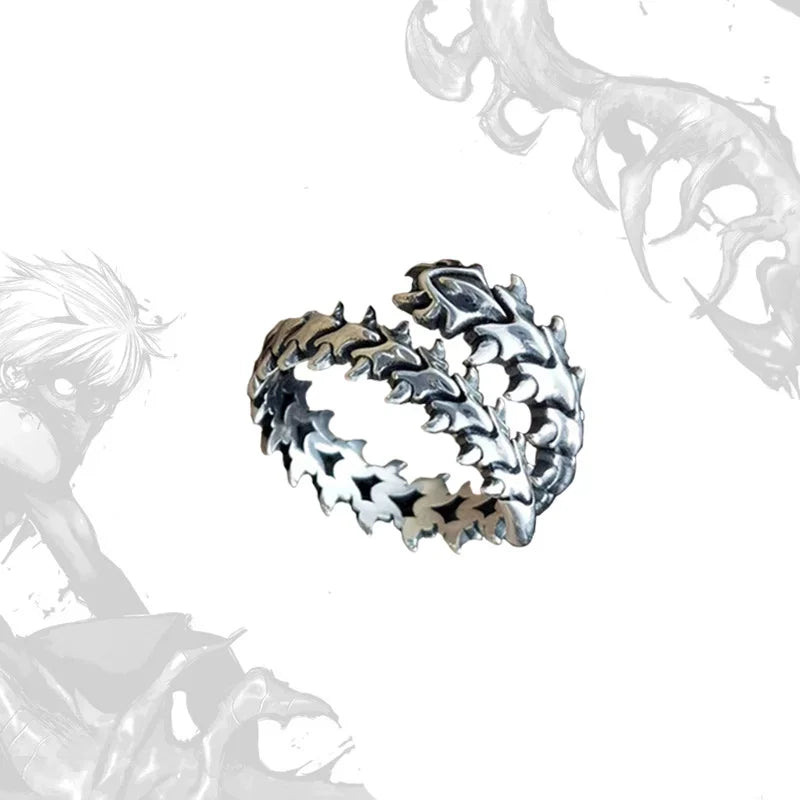 Vintage Gothic Spine Ring – Adjustable Antique Silver Keel Design Punk Hip Hop