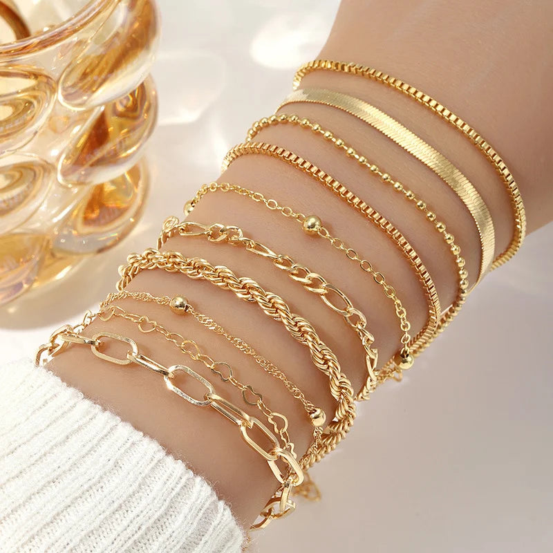 Golden Layers Bracelet Set – 10 Pieces