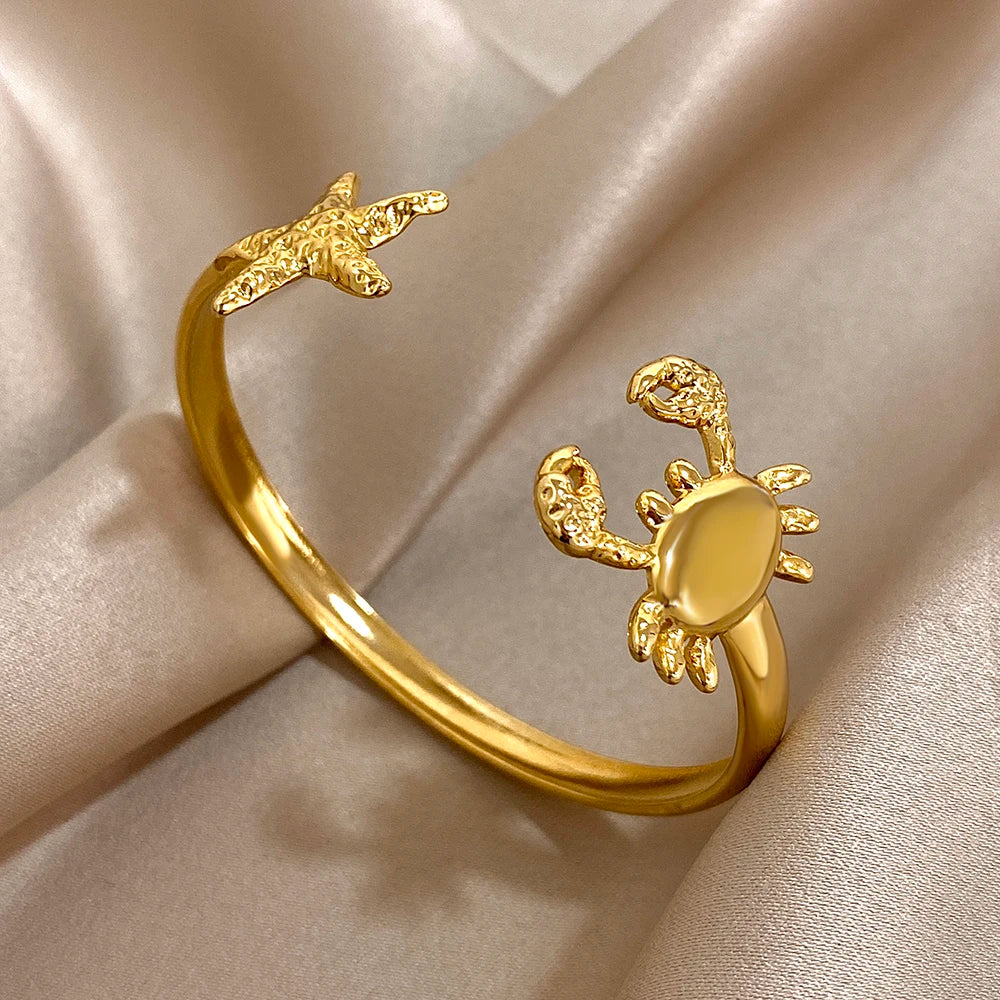 Golden Bloom Double Flower Cuff Bracelets
