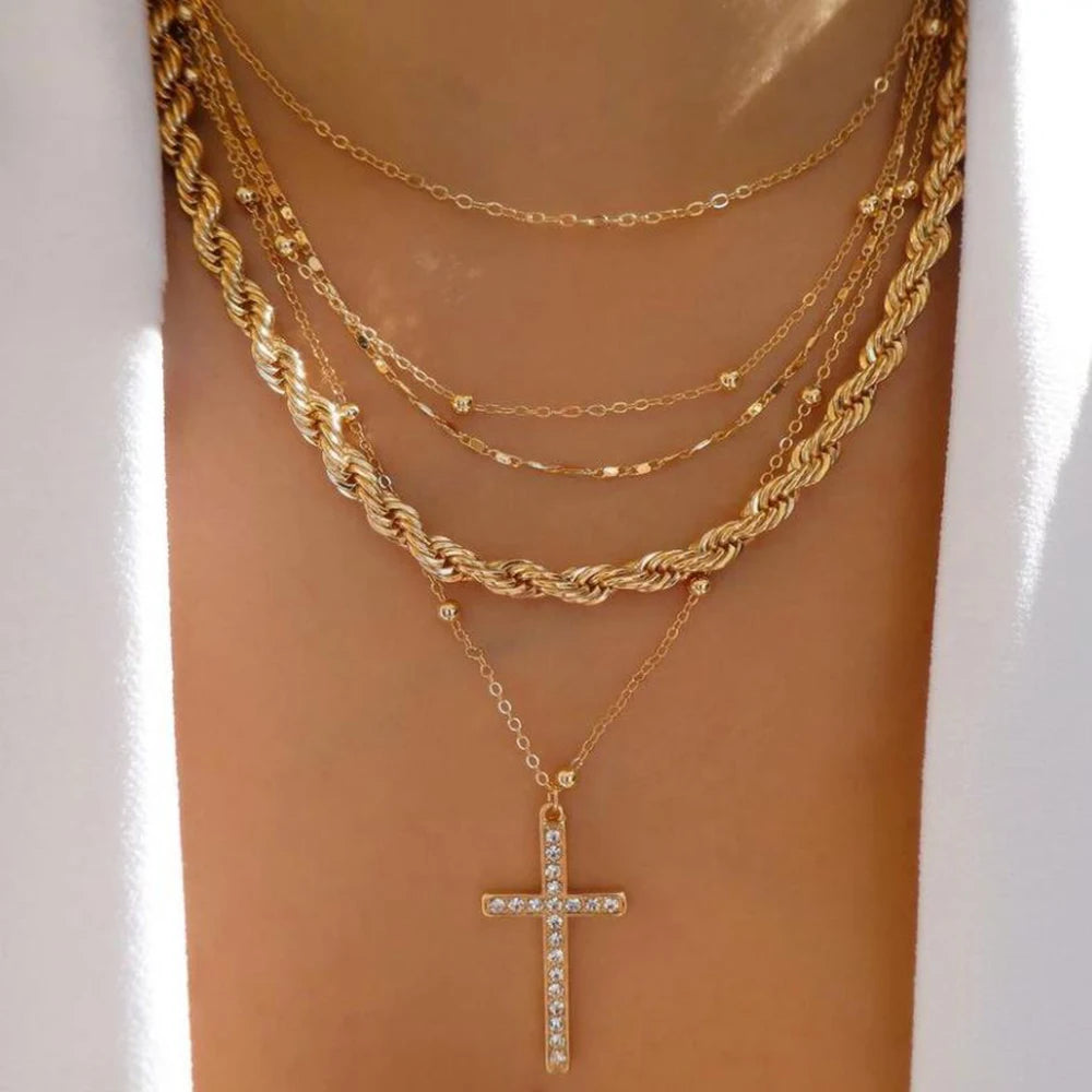 Gold Multi-Layer Pendant Necklace Set for Women