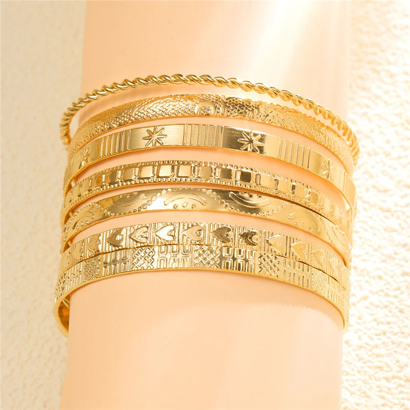 Golden Era Charm Bangle Set – 7 Pieces Bracelets