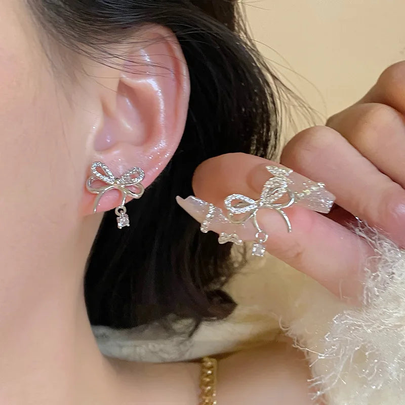 Crystal Bow Charm Earrings