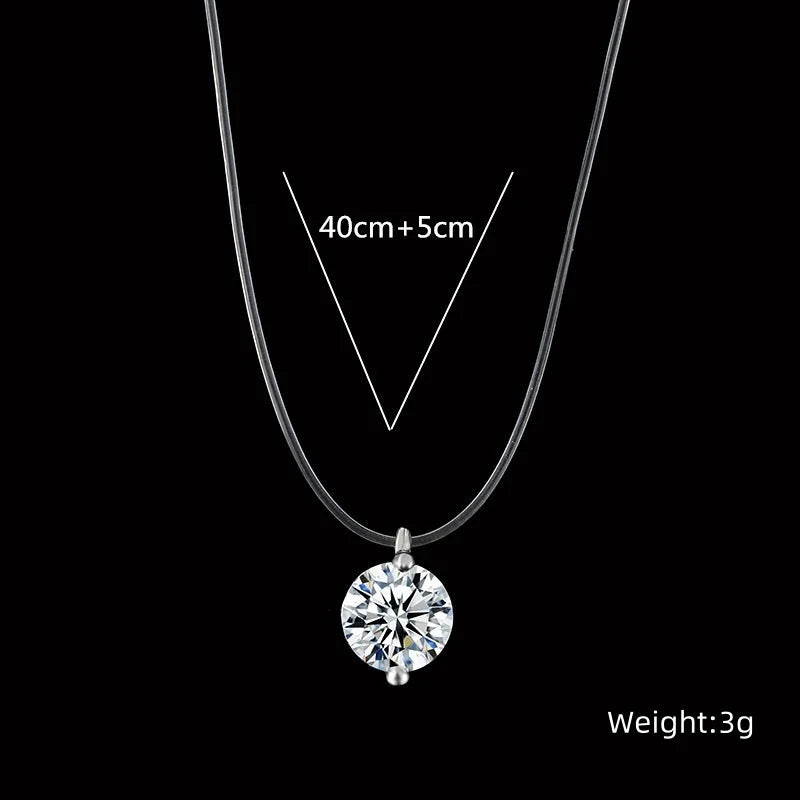 Luxury Crystal Ball Pendant Fishline Necklace