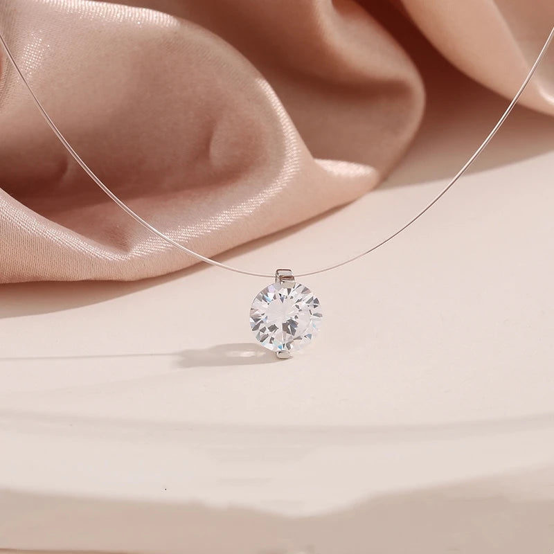 Luxury Crystal Ball Pendant Fishline Necklace