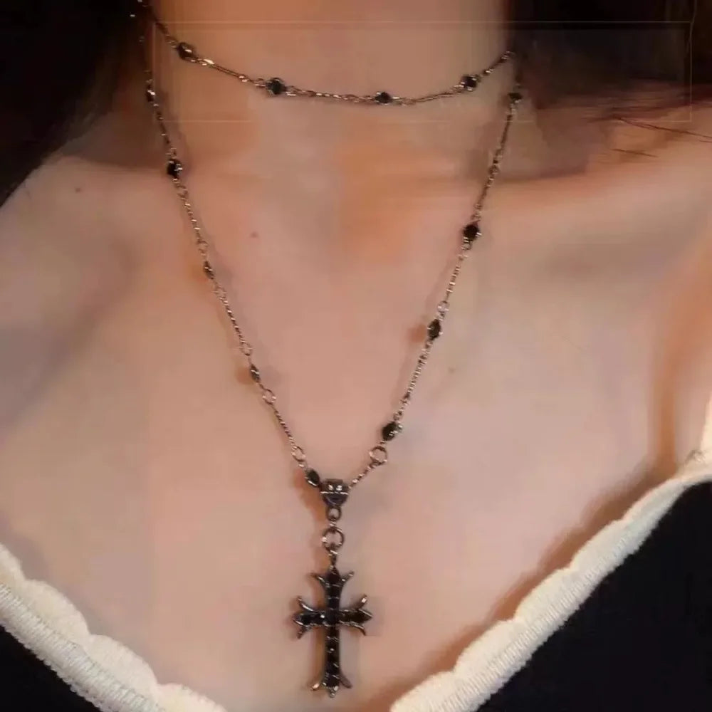 Gothic Black Cross Pendant Necklace