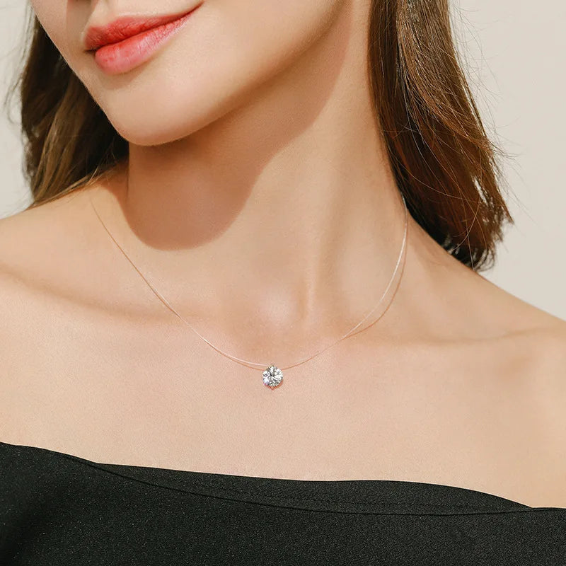 Luxury Crystal Ball Pendant Fishline Necklace
