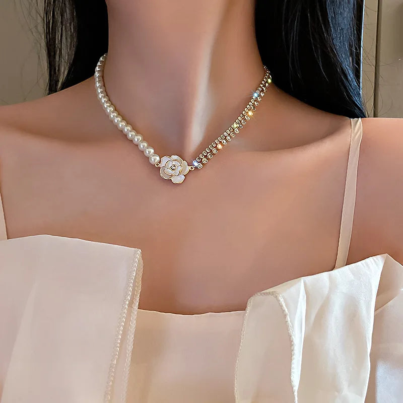 Gold Pearl Choker Necklace for Women – Kpop Inspired Beads Collar