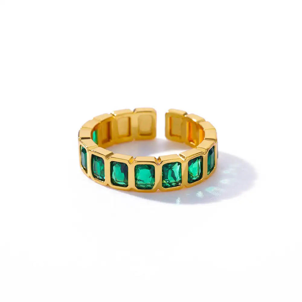 Gold Plated Square Zircon Ring – Adjustable Stainless Steel