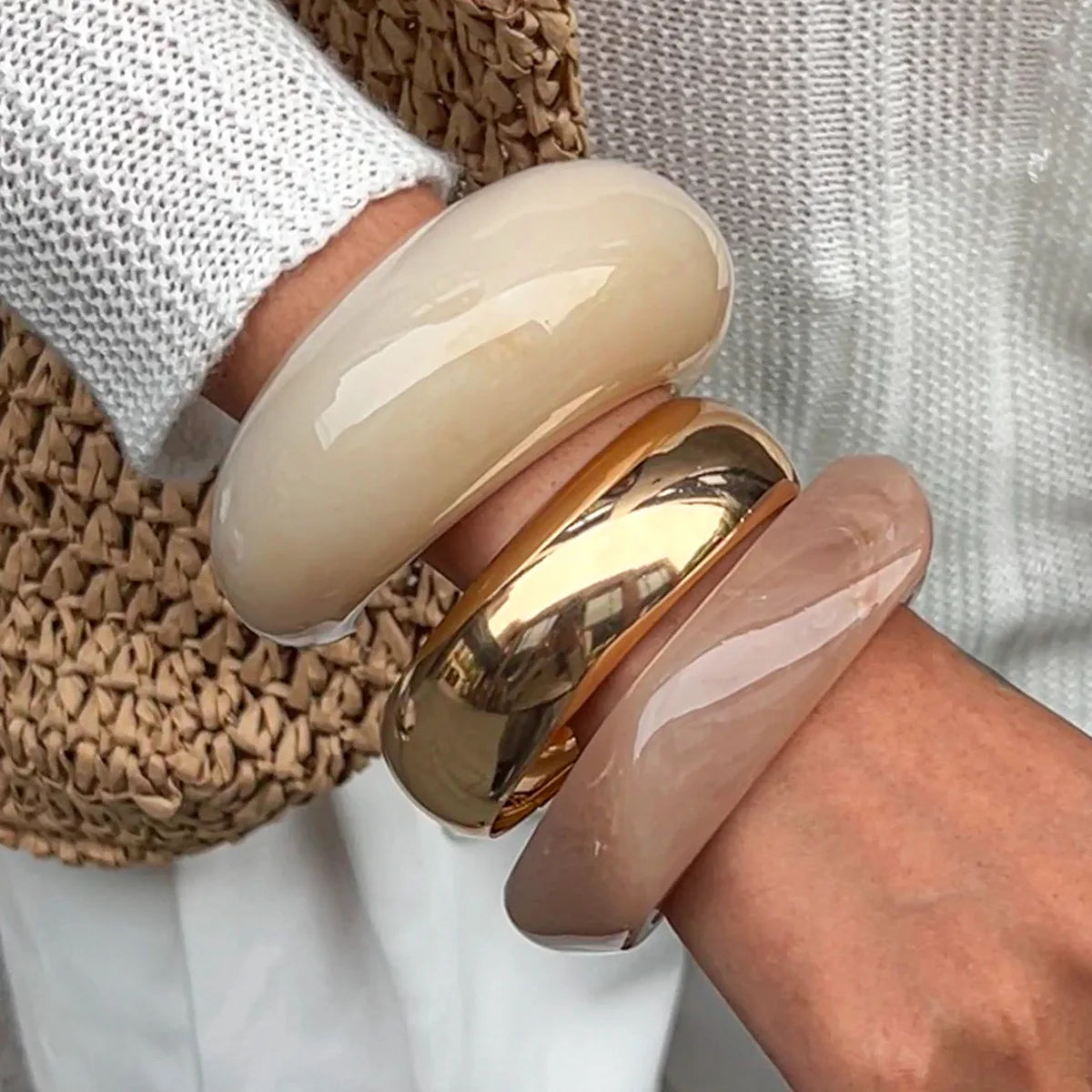 Luna Bold Resin & Gold Bangle Set Bracelets