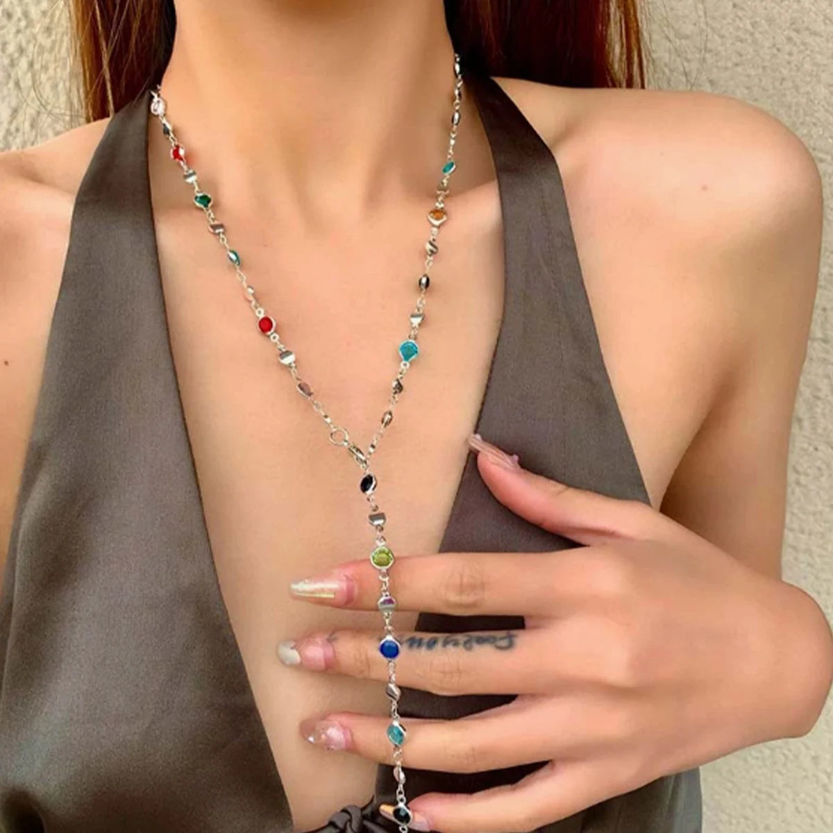 Geometric Multicolour Pendant Necklace