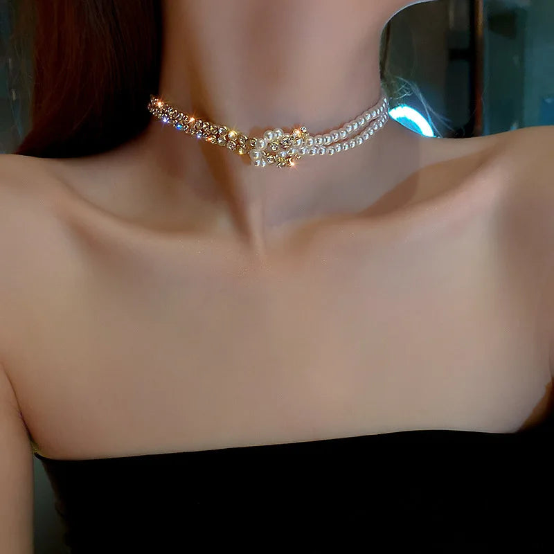 Gold Pearl Choker Necklace for Women – Kpop Inspired Beads Collar