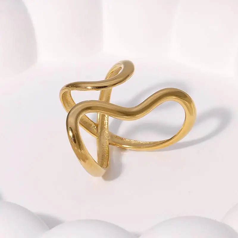 Minimalist Gold Wave Ring – 18K PVD Plated Stainless Steel Adjustable Waterproof Jewellery