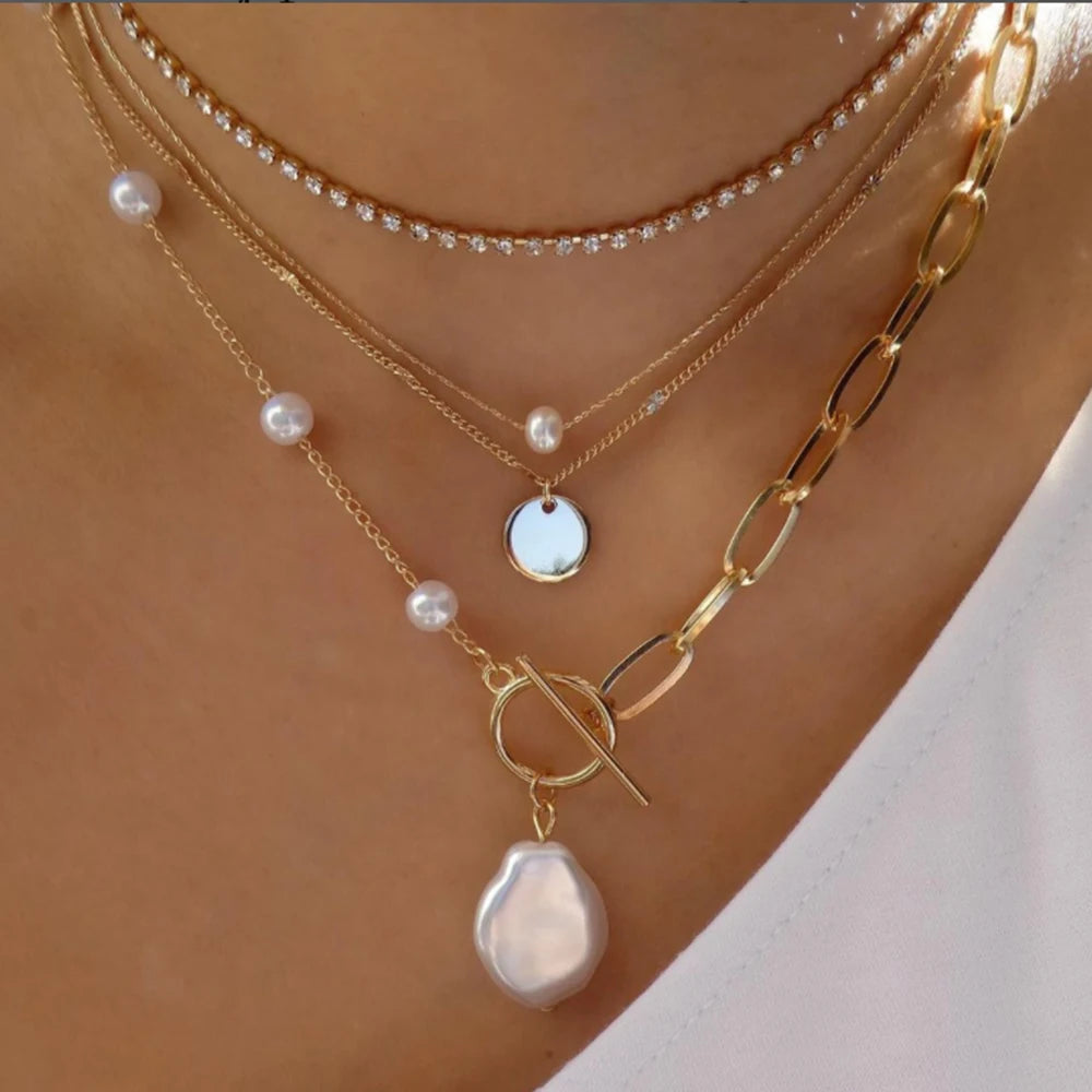 Gold Multi-Layer Pendant Necklace Set for Women